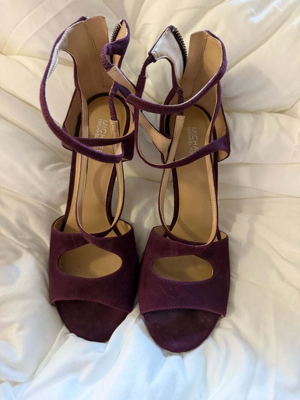 Michael Kors Chantelle Damson Purple Suede Strappy Heeled Sandals Size 7.5